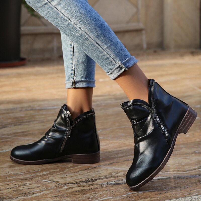 

Minimalist Side Zipper Booties, Black