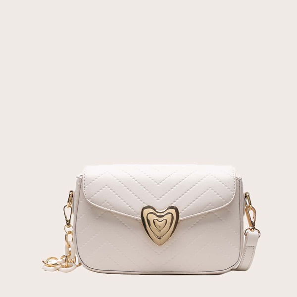 

Metal Chevron Flap Shoulder Bag, White