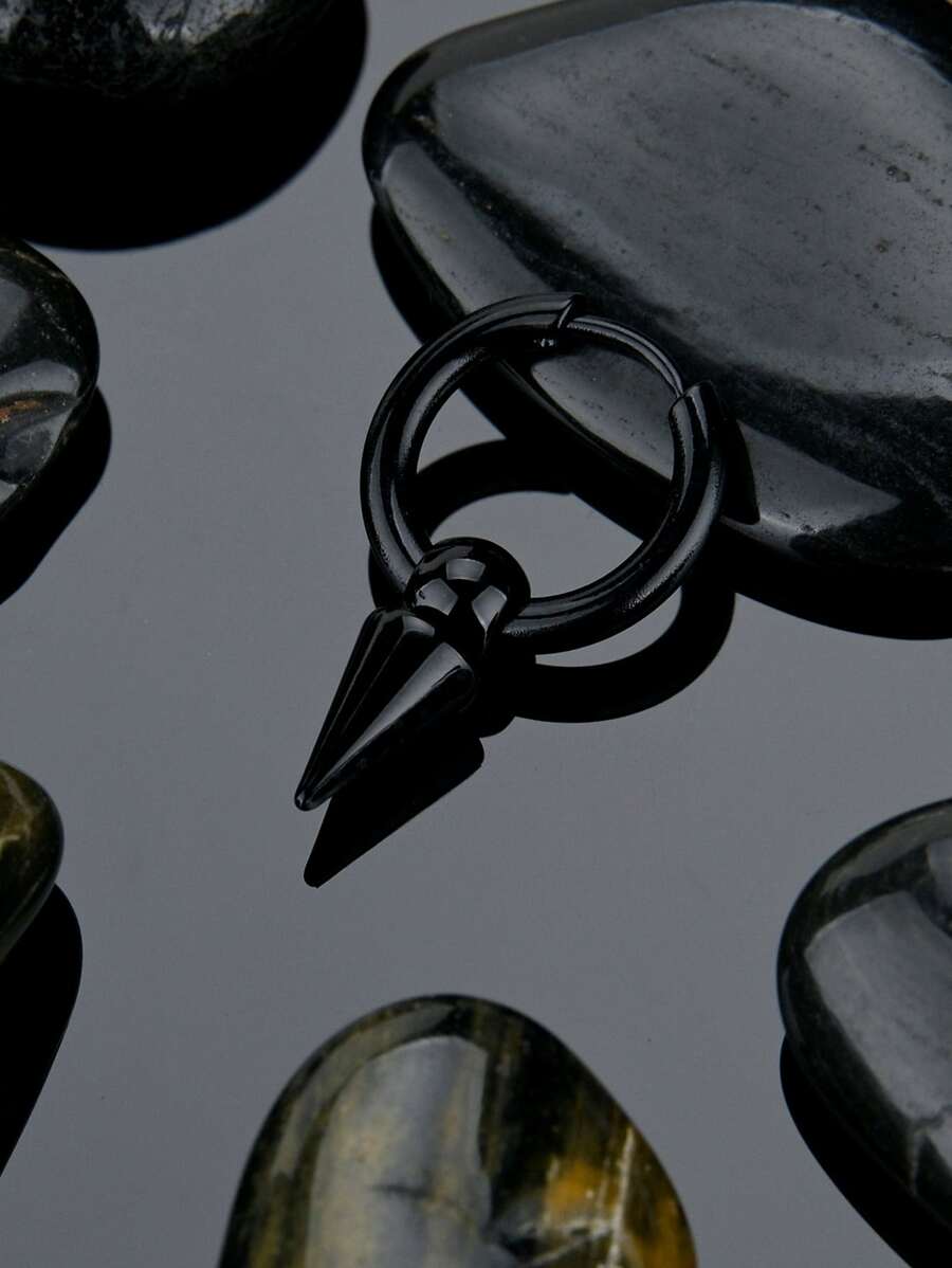 Bông tai trang trí hình nón nam - màu đen - Xem 1