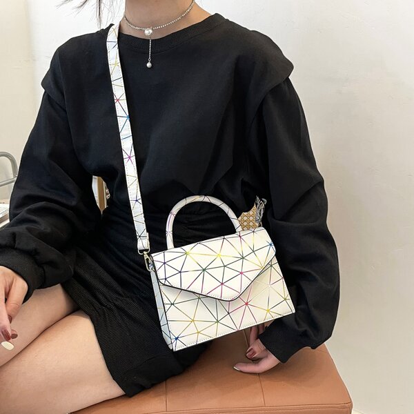 

Gradient Geometric Flap Satchel Bag, White