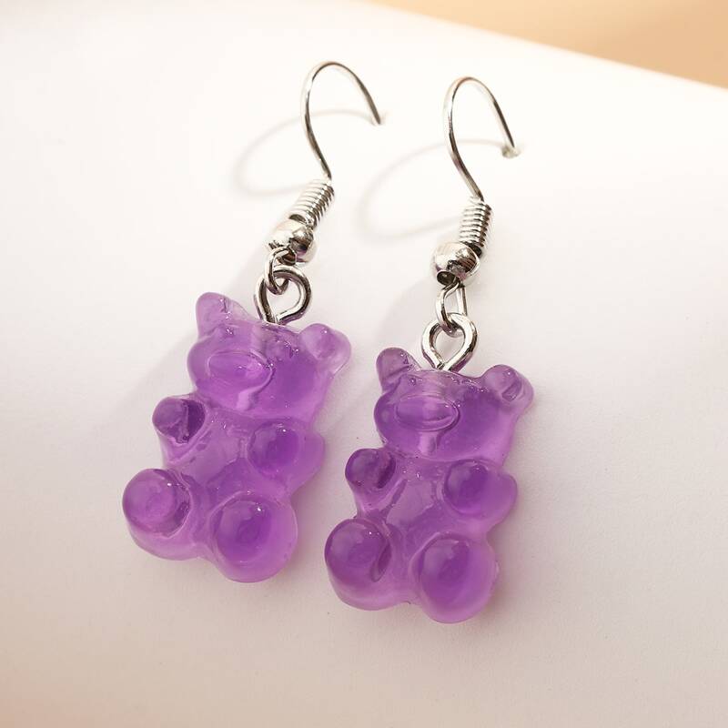 

Bear Drop Earrings, Purple