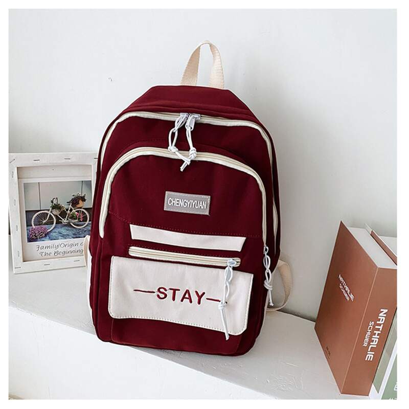 

Letter Embroidery Zip Front Backpack, Red