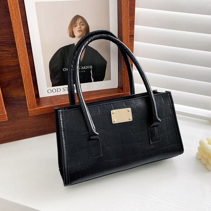 

Croc Embossed Satchel Bag, Black
