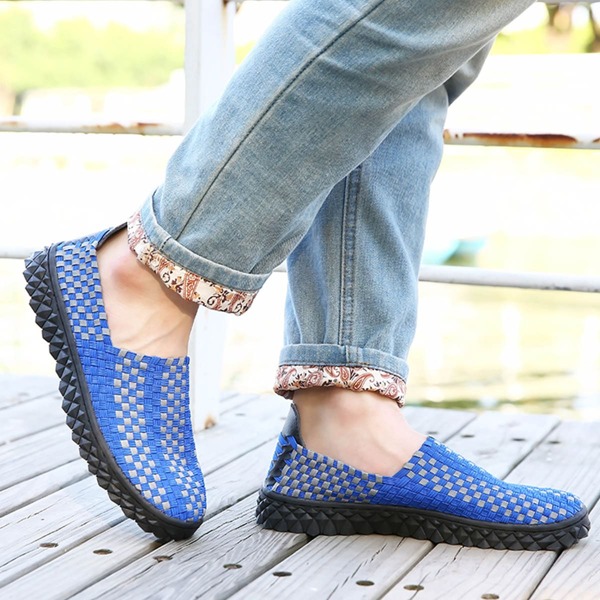

Two Tone Braided Detail Slip On Shoes, Blue
