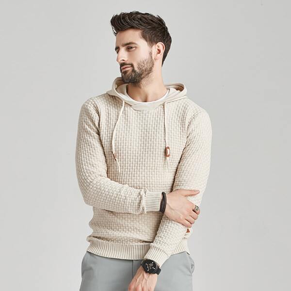 

Men Patch Detail Hooded Sweater, Khaki