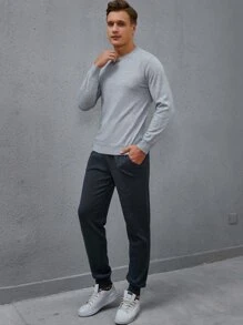 Manfinity Men Round Neck Jumper & Knit Trousers - Light Grey - View 1
