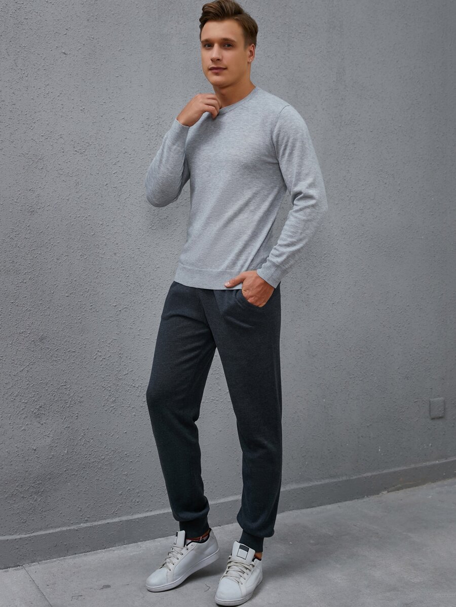 Manfinity Men Round Neck Jumper & Knit Trousers - Light Grey - View 1