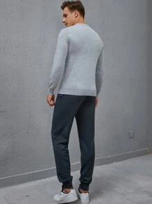 Manfinity Men Round Neck Jumper & Knit Trousers - Light Grey - View 2
