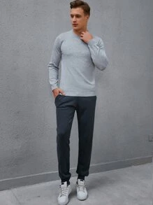 Manfinity Men Round Neck Jumper & Knit Trousers - Light Grey - View 3