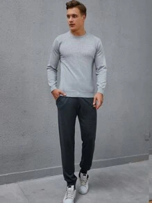 Manfinity Men Round Neck Jumper & Knit Trousers - Light Grey - View 4