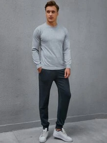 Manfinity Men Round Neck Jumper & Knit Trousers - Light Grey - View 5
