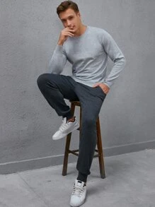 Manfinity Men Round Neck Jumper & Knit Trousers - Light Grey - View 7