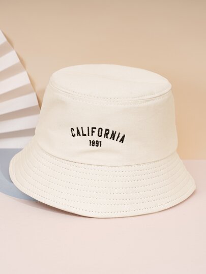 1 pieza Sombrero tipo cubo bordado de California, sombrero de sol, de moda para mujer, adelgazante del rostro, para actividades al aire libre casuales. Sombrero de sol de hombre para verano, adecuado para actividades al aire libre de verano como excursionismo y pesca
