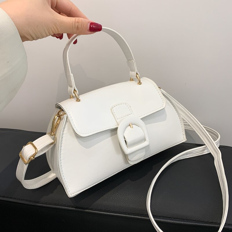

Buckle Decor Satchel Bag, White