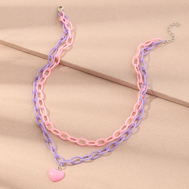 

Heart Pendant Layered Chain Necklace, Multicolor