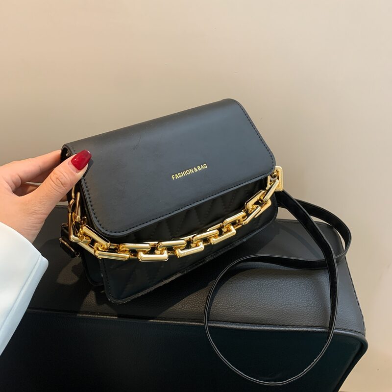 

Chain Handle Satchel Bag, Black