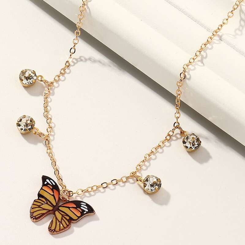 

Butterfly Pendant Chain Necklace, Multicolor