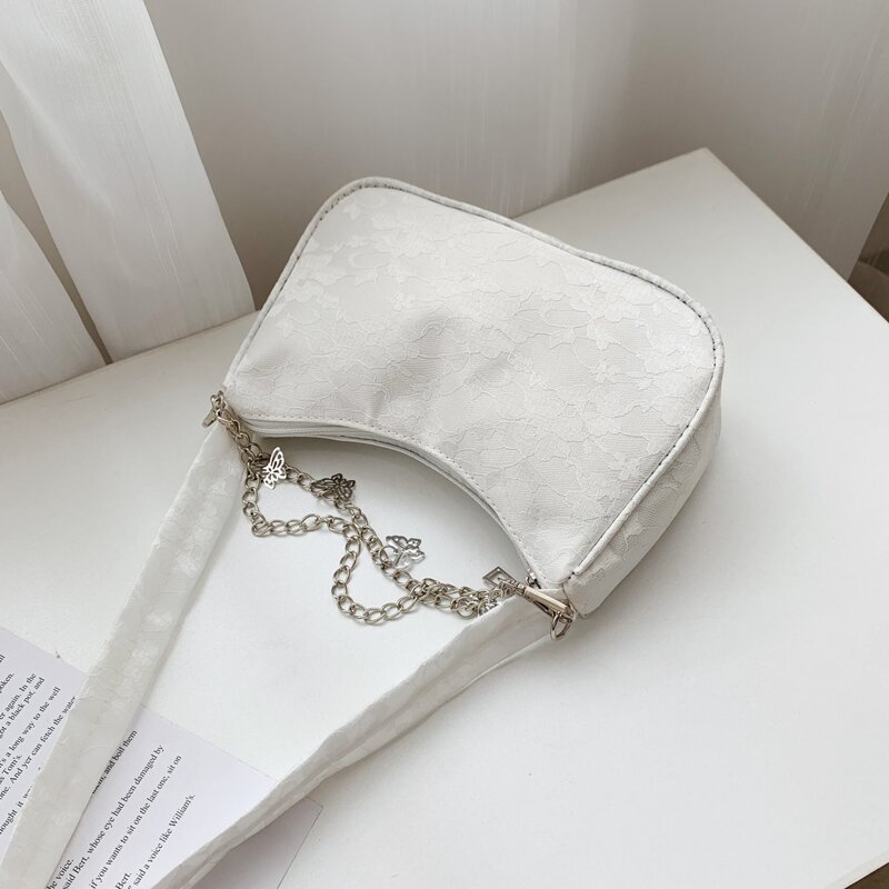 

Butterfly Decor Shoulder Bag, White