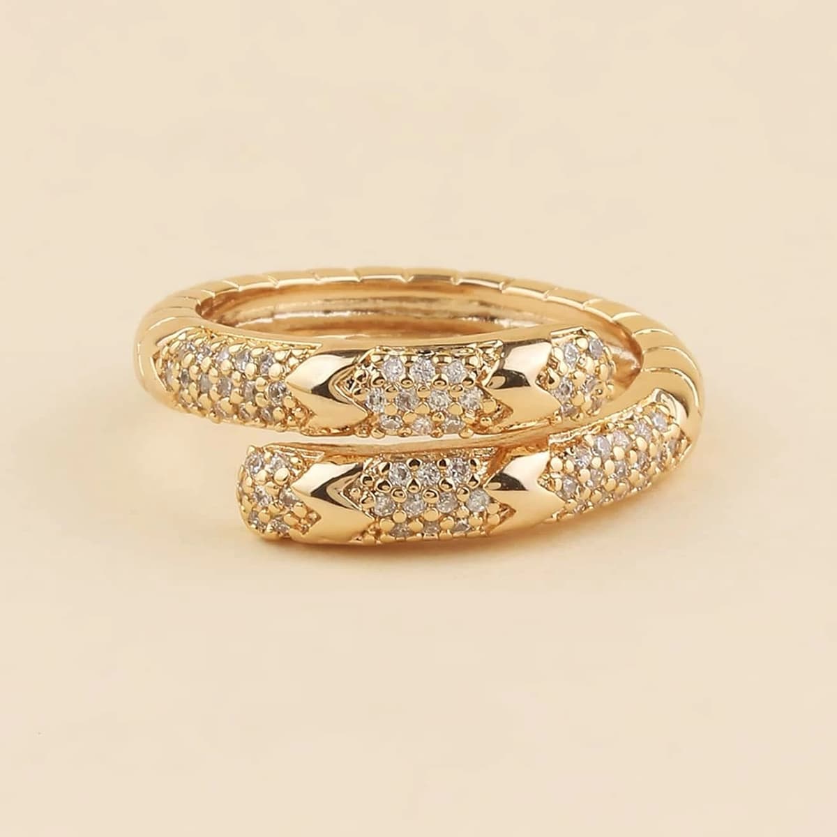 

Rhinestone Decor Cuff Ring, Gold