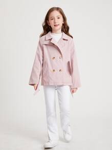 SHEIN 女孩雙排釦腰帶風衣外套