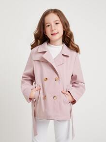 SHEIN 女孩雙排釦腰帶風衣外套