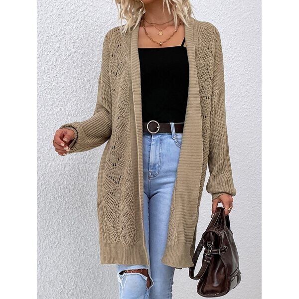 

Shawl Collar Drop Shoulder Open Front Cardigan, Khaki