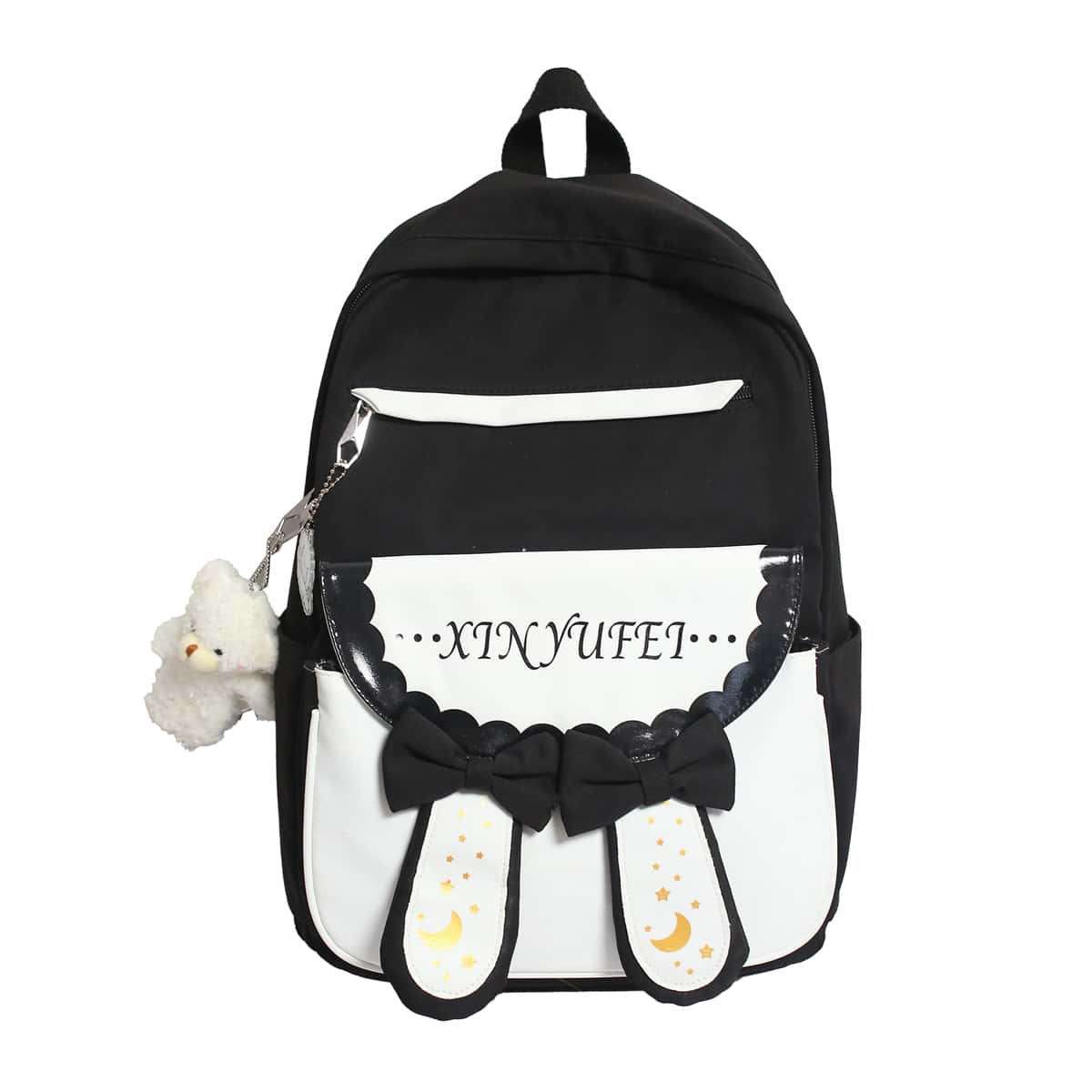 

Bow Decor Zip Front Backpack, Black