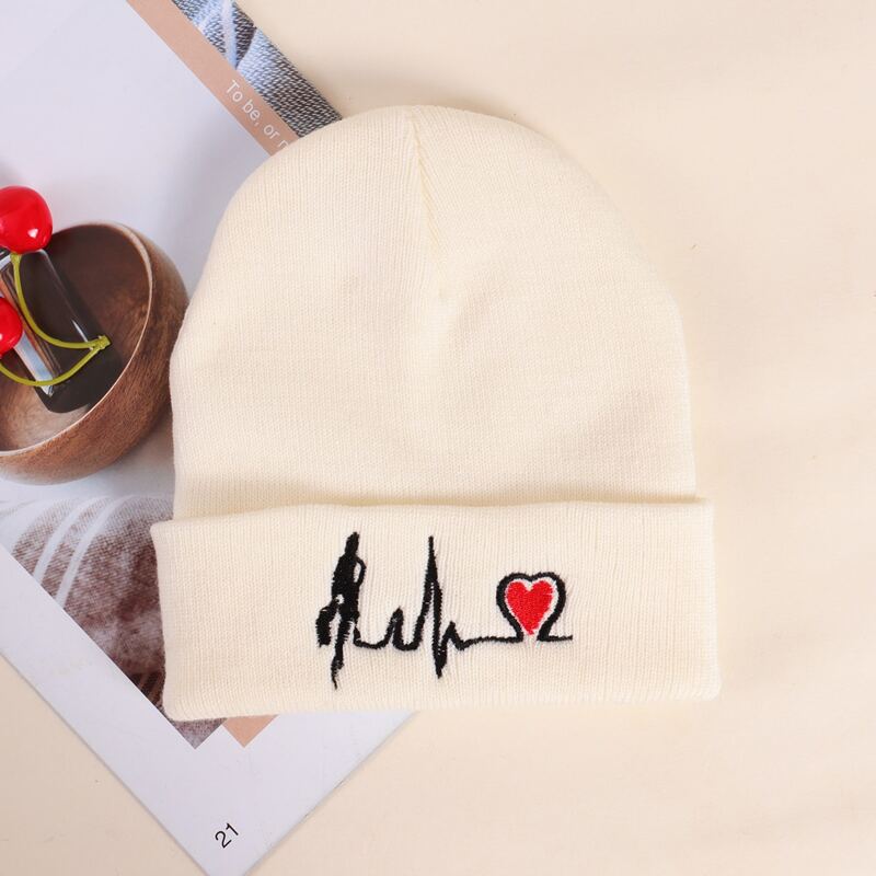 

Heart Embroidery Beanie, Beige