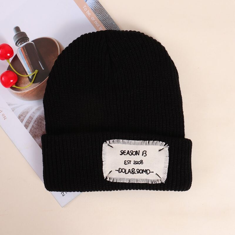

Letter Graphic Knit Beanie, Black