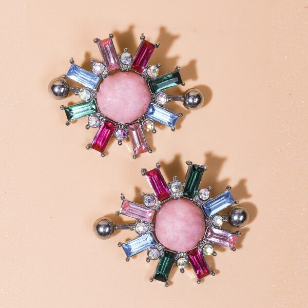 

2pcs Rhinestone Nipple Ring, Multicolor