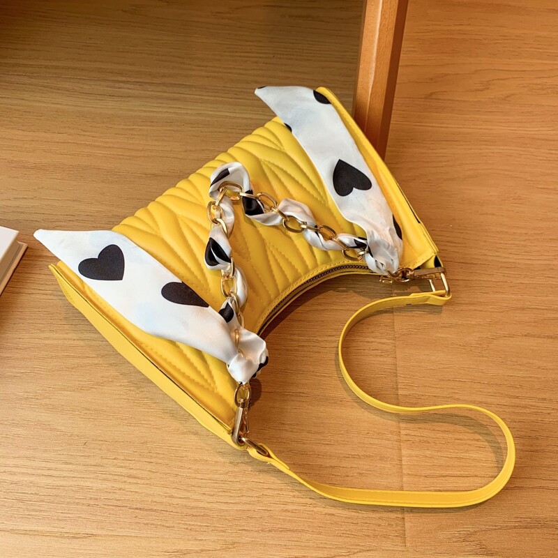 

Twilly Scarf Decor Baguette Bag, Yellow