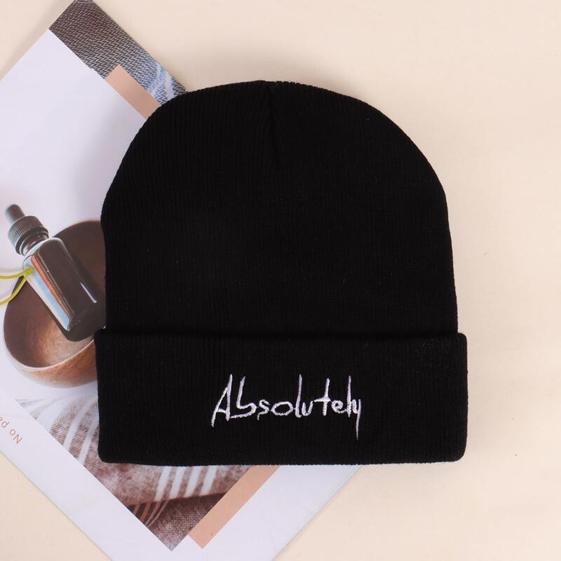 

Guys Letter Graphic Embroidery Knit Beanie, Black