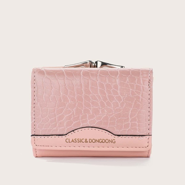 

Croc Embossed Letter Graphic Small Wallet, Pink