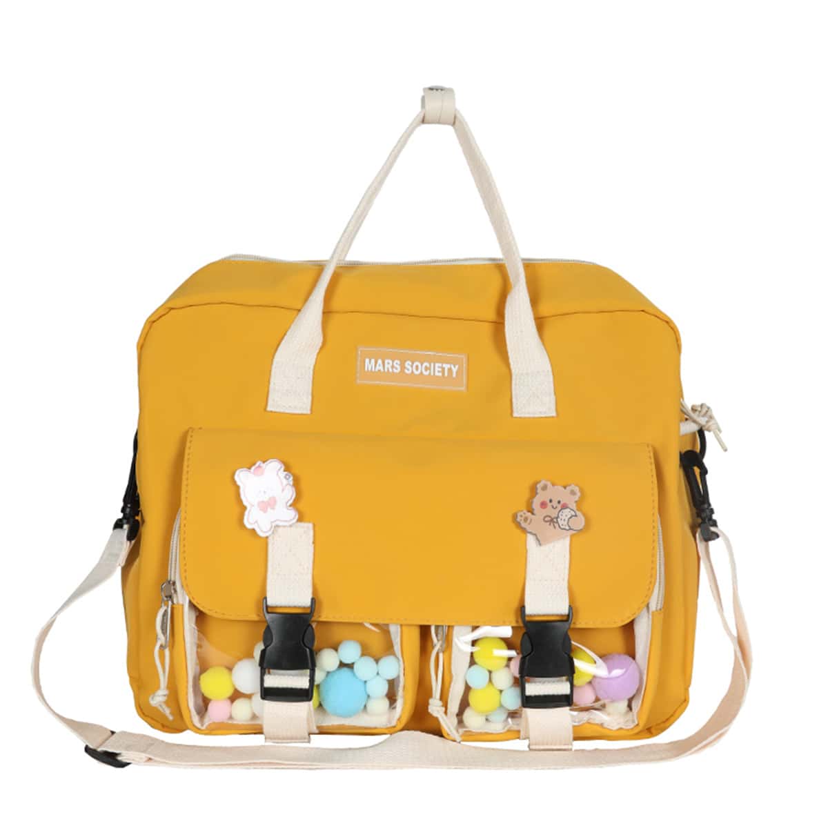 

Double Buckle Satchel Bag, Yellow