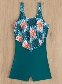 Contrast Tropical Print One-Piece Swimsuit, For Summer Beach Vacation - Multicolor - View 4