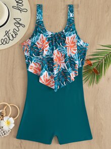 Contrast Tropical Print One-Piece Swimsuit, For Summer Beach Vacation - Multicolor - View 5