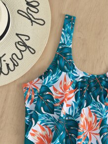 Contrast Tropical Print One-Piece Swimsuit, For Summer Beach Vacation - Multicolor - View 6