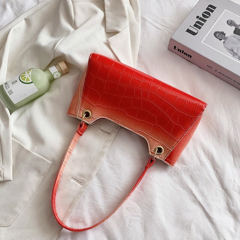 

Ombre Pattern Croc Embossed Square Bag, Red