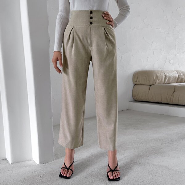 

High Waist Wide Leg Pants, Khaki