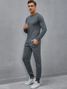 Manfinity Men Solid Jumper & Knit Trousers - Grey - View 1