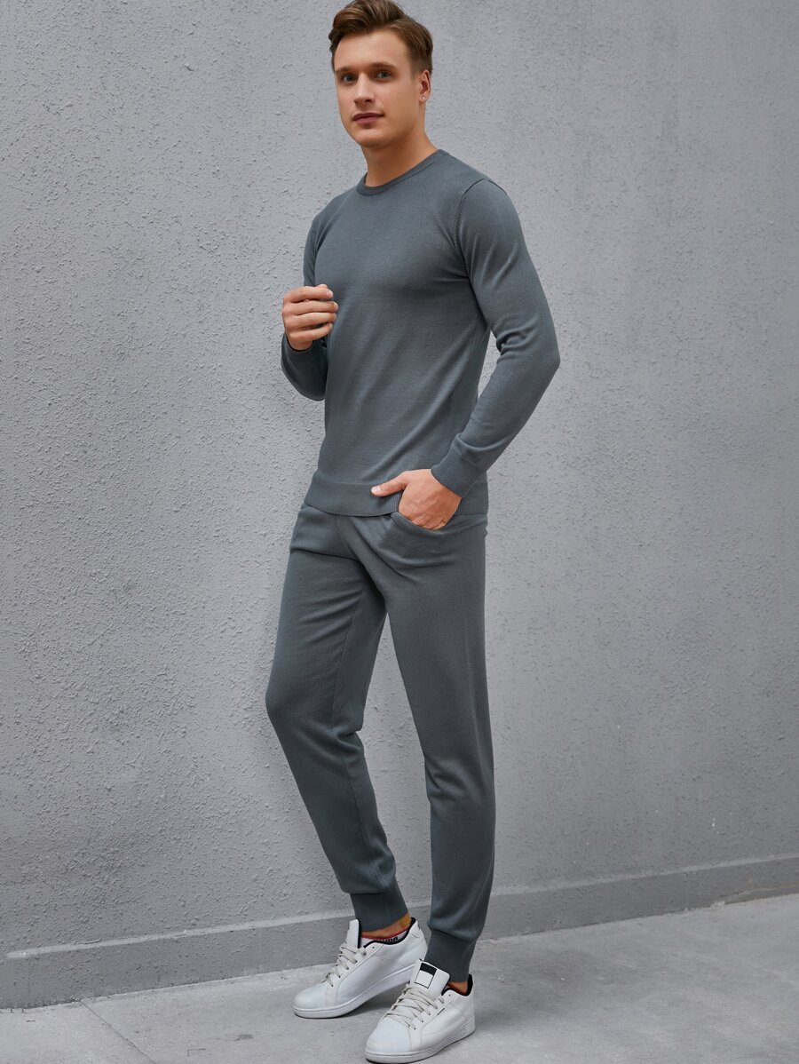 Manfinity Men Solid Jumper & Knit Trousers - Grey - View 1