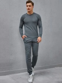 Manfinity Men Solid Jumper & Knit Trousers - Grey - View 4