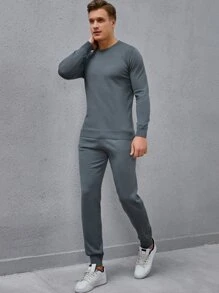 Manfinity Men Solid Jumper & Knit Trousers - Grey - View 5