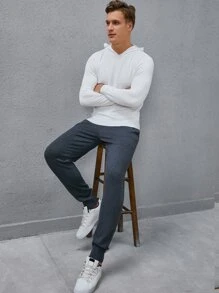 Manfinity Men Solid Hooded Jumper & Knit Trousers - White - View 8