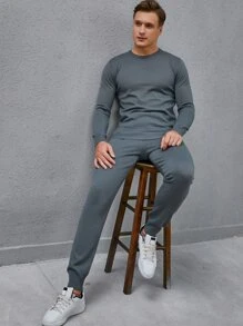 Manfinity Men Solid Jumper & Knit Trousers - Grey - View 8