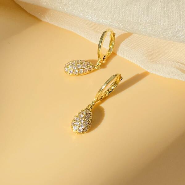 

Zircon Water Drop Charm Earrings, Gold