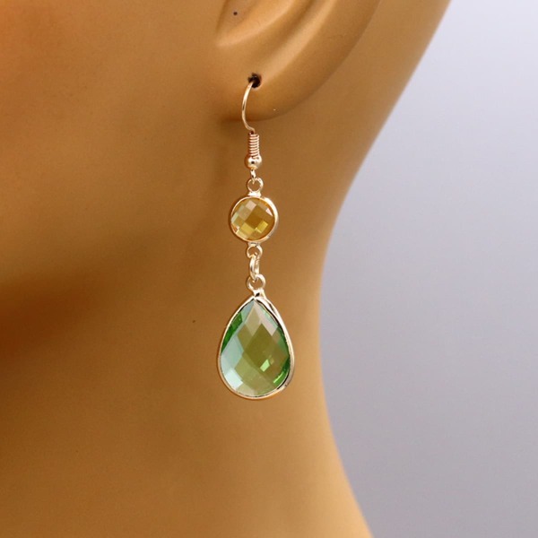 

Water Drop Crystal Charm Earrings, Green