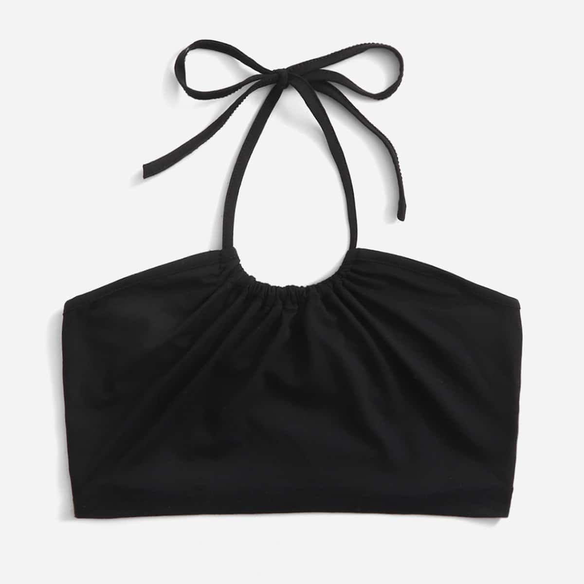 

Solid Crop Halter Top, Black