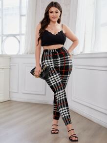 SHEIN Clasi Plus High Waist Plaid Skinny Trousers - Multicolor - View 5