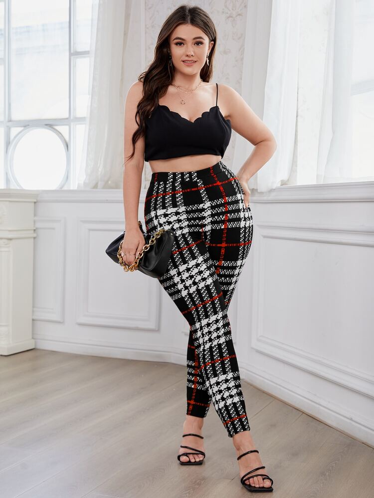 SHEIN Clasi 大碼高腰格紋緊身褲 - 彩色 - 查看 5